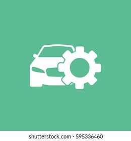 Car And Cogwheel Flat Icon On Green Background
