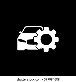 Car And Cogwheel Flat Icon On Black Background
