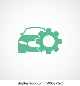 Car And Cogwheel Green Flat Icon On White Background