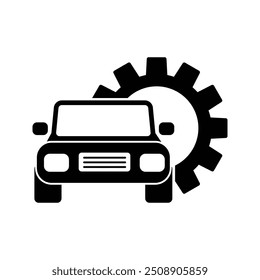Car with cogwheel, illustration of car machine engine and car maintenance and repair icon vector