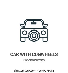 Car with cogwheels outline vector icon. Thin line black car with cogwheels icon, flat vector simple element illustration from editable mechanicons concept isolated stroke on white background