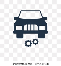 Car with cogwheels vector icon isolated on transparent background, Car with cogwheels transparency concept can be used web and mobile
