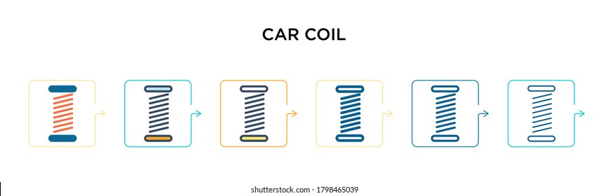 Car coil vector icon in 6 different modern styles. Black, two colored car coil icons designed in filled, outline, line and stroke style. Vector illustration can be used for web, mobile, ui