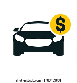 Car with coin icon. Save money for buying a car. Piggy banking. Auto Loan sign. Transportation cost, buy and sell services