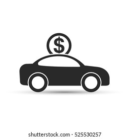 Car With Coin Icon Vector. Buying Car Icon In Flat Style. Save Money For Buying Car.