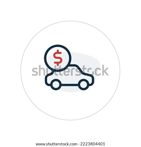 Car with coin icon vector. Buying car icon in flat style. Save money for buying car.