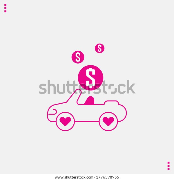 Car with coin icon vector. Buying\
car icon in flat style. Save money for buying car\
concept.