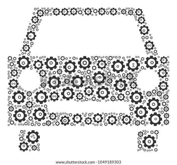 Car collage of gear wheels. Vector cog\
wheel elements are combined into car\
illustration.