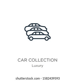 Car collection icon. Thin linear car collection outline icon isolated on white background from luxury collection. Line vector sign, symbol for web and mobile
