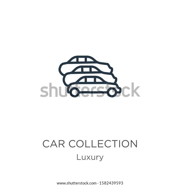 Car collection icon. Thin\
linear car collection outline icon isolated on white background\
from luxury collection. Line vector sign, symbol for web and\
mobile
