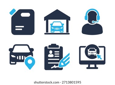 Car Collection and Purchase icon set. Solid glyph series icons