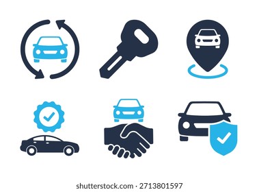 Conjunto de iconos de Colección y compra de automóviles. Iconos de la serie de glifos sólidos