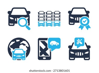 Conjunto de ícones de Coleção e Compra de Carro. Ícones da série de glifos sólidos