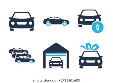 Car Collection and Purchase icon set. Solid glyph series icons