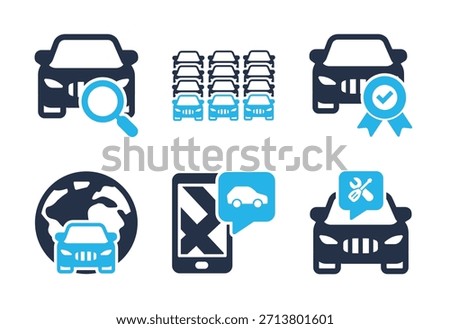 Car Collection and Purchase icon set. Solid glyph series icons