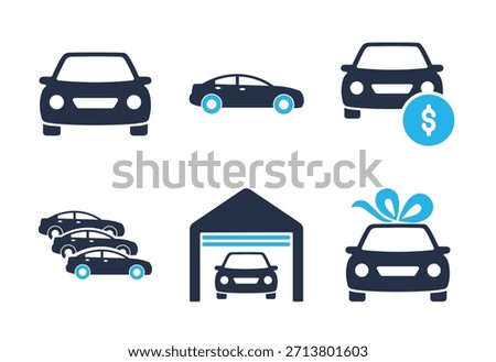 Car Collection and Purchase icon set. Solid glyph series icons