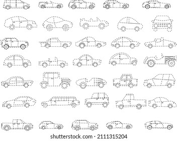 car collection set icon hand drawn logo on white isolated background