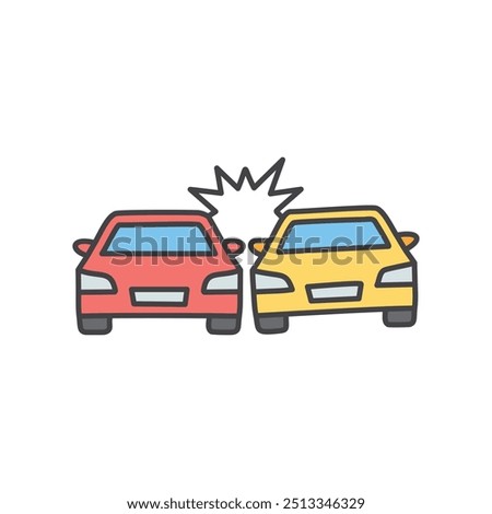Car collision illustration. Simple illustration of two cars colliding, one red and one yellow. The graphic symbolizes a car accident and its consequences.