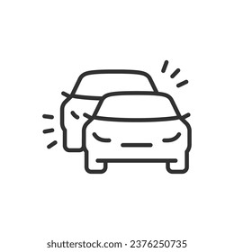 Car collision, linear icon. accident. Car struck in the rear bumper. Insurance case. Line with editable stroke