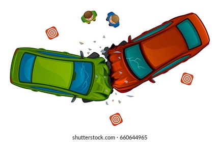 Car collision on a white background