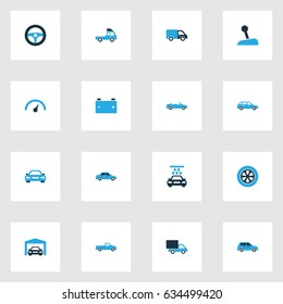 Car Colorful Icons Set. Collection Of Lorry, Sedan, Car And Other Elements. Also Includes Symbols Such As Water, Speedometer, Battery.