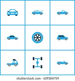 Car Colorful Icons Set. Collection Of Crossover, Auto Hood, Cabriolet And Other Elements. Also Includes Symbols Such As Repair, Crossover, Lorry.