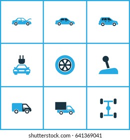 Car Colorful Icons Set. Collection Of Van, Tie, Crossover And Other Elements. Also Includes Symbols Such As Van, Tire, Automobile.