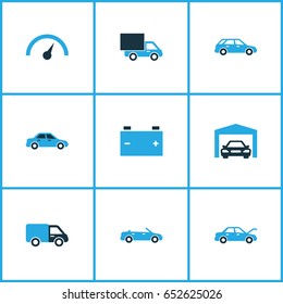 Car Colorful Icons Set. Collection Of Van, Station Wagon, Cabriolet And Other Elements. Also Includes Symbols Such As Cabriolet, Wagon, Truck.