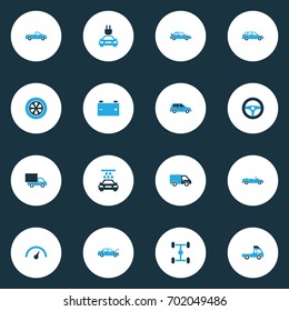 Car Colorful Icons Set. Collection Of Cabriolet, Speedometer, Pickup And Other Elements. Also Includes Symbols Such As Station, Wagon, Truck.