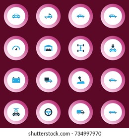 Car Colorful Icons Set. Collection Of Cabriolet, Steering Wheel, Van And Other Elements. Also Includes Symbols Such As Auto, Chronometer, Crossover.