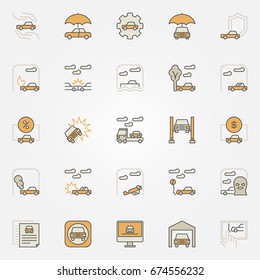 Car colorful icons. Vector collection of vehicle creative signs or design elements