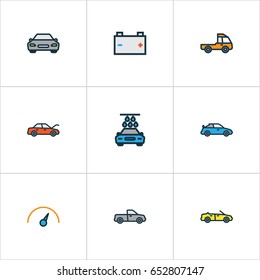 Car Colorful Outline Icons Set. Collection Of Speed, Washing, Cabriolet And Other Elements. Also Includes Symbols Such As Car, Prime, Speedometer.