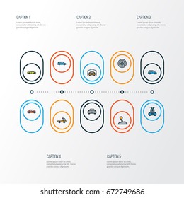 Car Colorful Outline Icons Set. Collection Of Automobile, Sport, Bonnet And Other Elements. Also Includes Symbols Such As Washing, Wheel, Gear.