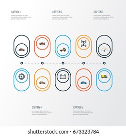Car Colorful Outline Icons Set. Collection Of Car, Machine, Speed And Other Elements. Also Includes Symbols Such As Bus, Accumulator, Track.
