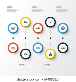 Car Colorful Outline Icons Set. Collection Of Pickup, Electric, Auto And Other Elements. Also Includes Symbols Such As Garage, Automobile, Suv.