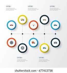 Car Colorful Outline Icons Set. Collection Of Speed, Automobile, Sport And Other Elements. Also Includes Symbols Such As Van, Sport, Track.