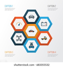 Car Colorful Outline Icons Set. Collection Of Car, Washing, Pickup And Other Elements. Also Includes Symbols Such As Charge, Sedan, Scheme.