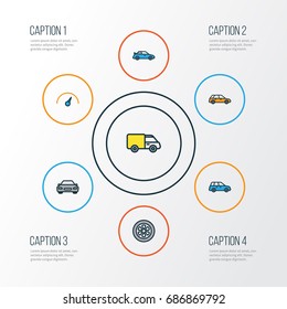 Car Colorful Outline Icons Set. Collection Of Automobile, Sedan, Speed And Other Elements. Also Includes Symbols Such As Sport, Cabriolet, Wagon.