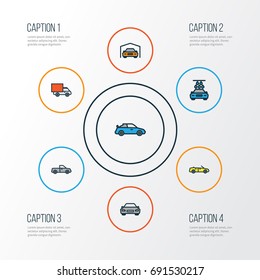 Car Colorful Outline Icons Set. Collection Of Sport, Cabriolet, Auto And Other Elements. Also Includes Symbols Such As Auto, Water, Cabriolet.