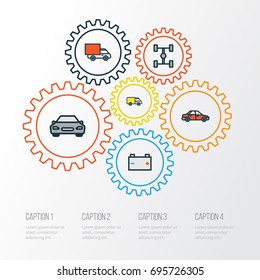Car Colorful Outline Icons Set. Collection Of Carcass, Accumulator, Van And Other Elements. Also Includes Symbols Such As Accumulator, Sedan, Automobile.