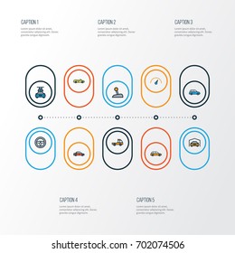 Car Colorful Outline Icons Set. Collection Of Pickup, Sedan, Sport And Other Elements. Also Includes Symbols Such As Pickup, Speedometer, Speed.