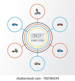 Car Colorful Outline Icons Set. Collection Of Machine, Sedan, Cabriolet And Other Elements. Also Includes Symbols Such As Gear, Station, Mover.