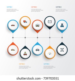 Car Colorful Outline Icons Set. Collection Of Van, Automobile, Carcass And Other Elements. Also Includes Symbols Such As Speed, Washing, Hood.