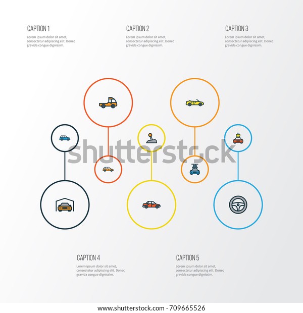 Car Colorful Outline Icons Set. Collection Of\
Sedan, Level, Pickup And Other Elements. Also Includes Symbols Such\
As Rudder, Automatic,\
Shed.