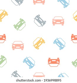 Car colorful seamless pattern. Cute cartoon colored racing cars white background. Baby vector illustration.