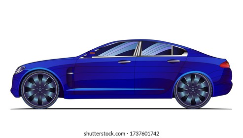 Car colorful vector illustration. Coloured vehicle icon, banner, image for mobile app and website. Cover drawing. Cover design for notebooks. Isolated on white background