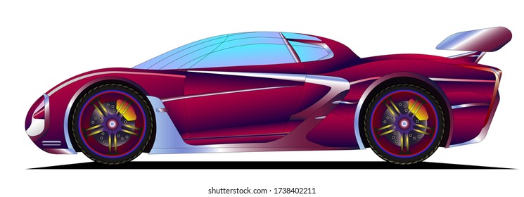 Car colorful vector illustration. Coloured vehicle icon, banner, image for mobile app and website. Cover drawing. Cover design for notebooks. Isolated on white background