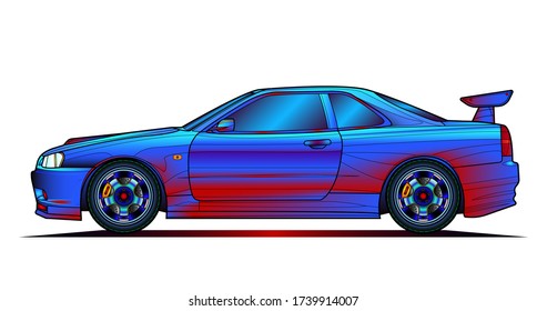 Car colorful vector illustration. Coloured vehicle icon, banner, image for mobile app and website. Cover drawing. Cover design for notebooks. Isolated on white background