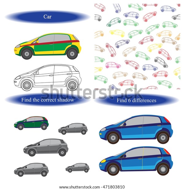 Car. Coloring book, find differences for children. Car\
background. 