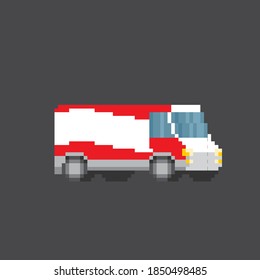 Car, Commercial Van. Pixel Art. Old School Computer Graphic. 8 Bit Video Game. Game Assets 8-bit Sprite. 16-bit.